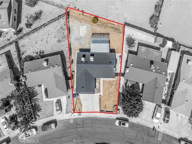 1233 Cabrillo Dr, Barstow, CA 92311 - aerial perspective of suburban area featuring property boundaries highlighted