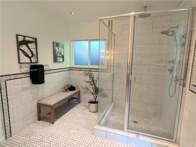 1785 Durham Dayton, Durham, CA 95938 - full bathroom featuring a stall shower, recessed lighting, and tile walls