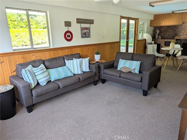 1785 Durham Dayton, Durham, CA 95938 - living area featuring carpet flooring, a wainscoted wall, plenty of natural light, wooden walls, and ceiling fan
