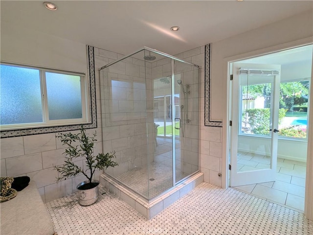 1785 Durham Dayton, Durham, CA 95938 - full bathroom with a shower stall, tile patterned floors, and recessed lighting