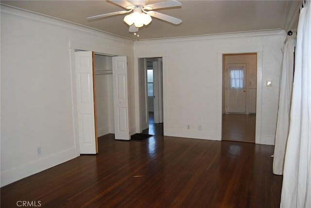4316 E Wehrle Ct, Long Beach, CA 90804 - unfurnished bedroom with crown molding, dark wood-style flooring, a closet, and a ceiling fan