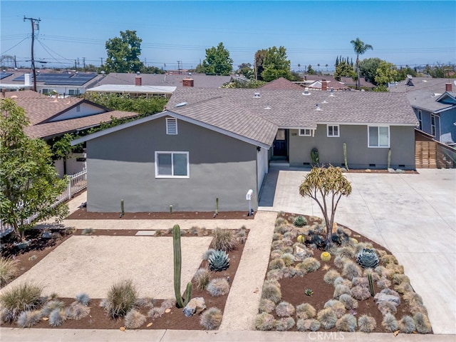 1319 E Monroe Ave, Orange, CA 92867 - view of front of property featuring stucco siding, a shingled roof, and crawl space