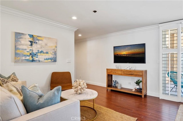 555 Esplanade Unit 320, Redondo Beach, CA 90277 - living area with crown molding, wood finished floors, and recessed lighting