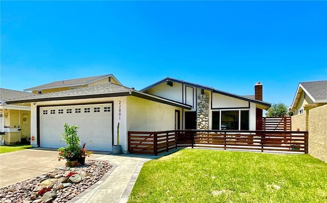 22801 Nolan St, Lake Forest, CA 92630 - view of front facade featuring an attached garage, concrete driveway, stucco siding, and a chimney