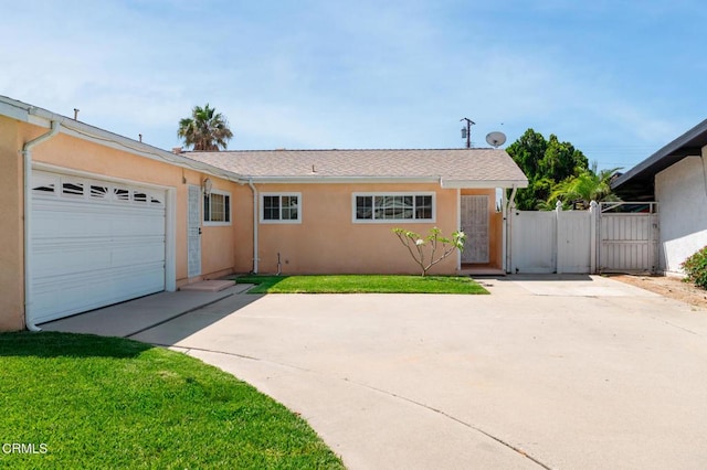 9818 Firebird Ave, Whittier, CA 90605 - ranch-style house featuring driveway, a gate, stucco siding, and a garage