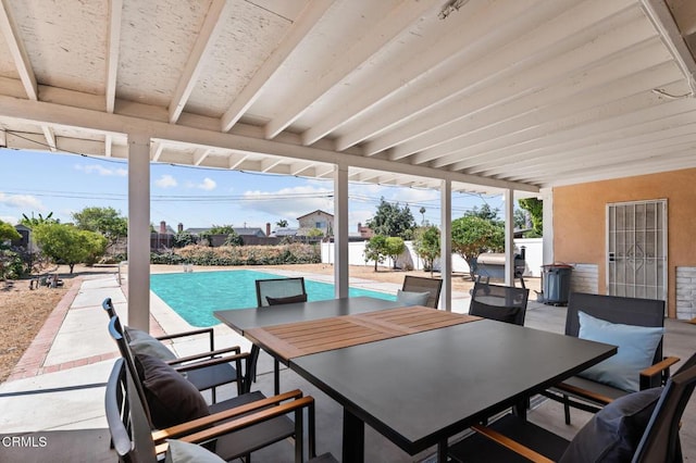 9818 Firebird Ave, Whittier, CA 90605 - fenced backyard featuring outdoor dining area, a patio area, and an outdoor pool