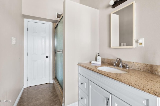 9818 Firebird Ave, Whittier, CA 90605 - bathroom with vanity, a stall shower, and tile patterned floors