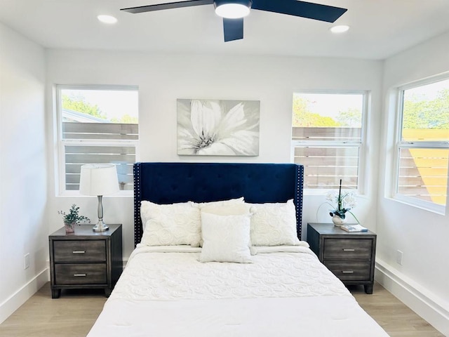 7118 Stanford Ave, La Mesa, CA 91942 - bedroom with light wood-type flooring, a ceiling fan, and recessed lighting