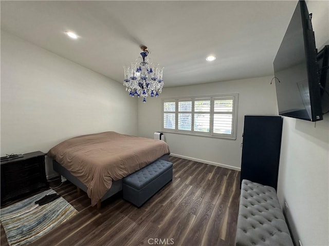 13191 Honeybee St, Moorpark, CA 93021 - bedroom featuring dark wood-style floors, recessed lighting, and a chandelier