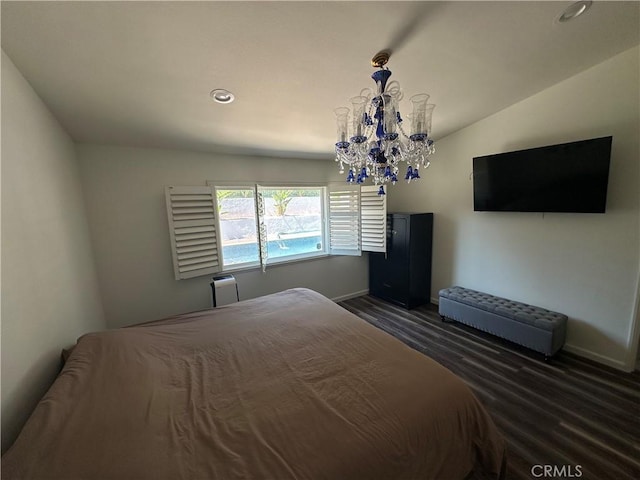 13191 Honeybee St, Moorpark, CA 93021 - bedroom with a chandelier, dark wood-style floors, and recessed lighting