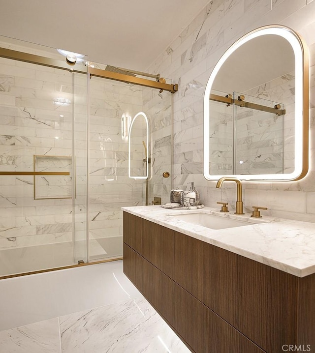 26144 Kenrose Cir, Calabasas, CA 91302 - full bath with marble finish floors, vanity, and a marble finish shower