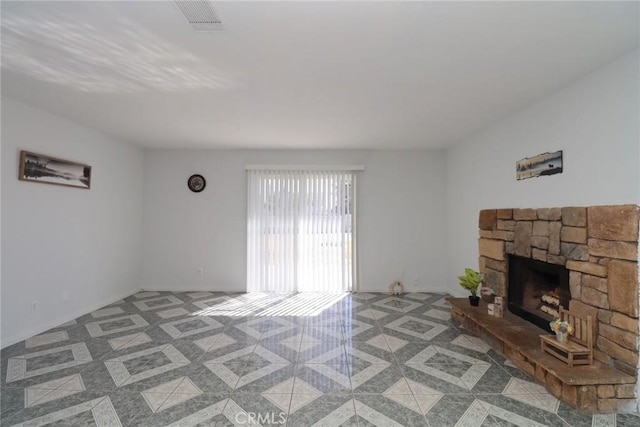 37334 55th St E, Palmdale, CA 93552 - unfurnished living room featuring a stone fireplace