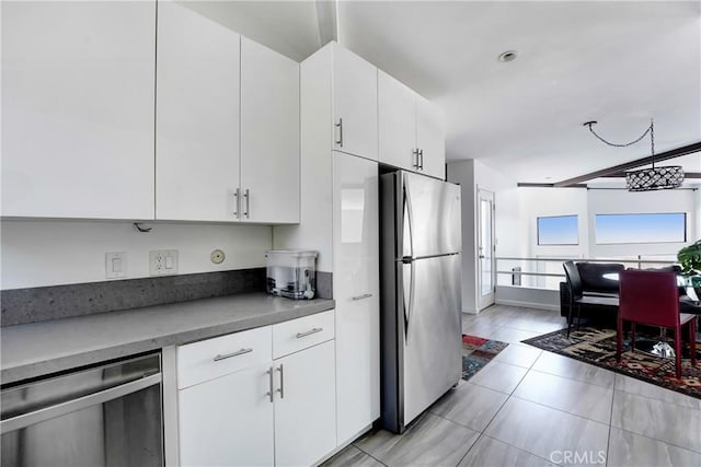 8742 Azul Dr, West Hills, CA 91304 - kitchen with appliances with stainless steel finishes, white cabinets, and light tile patterned floors