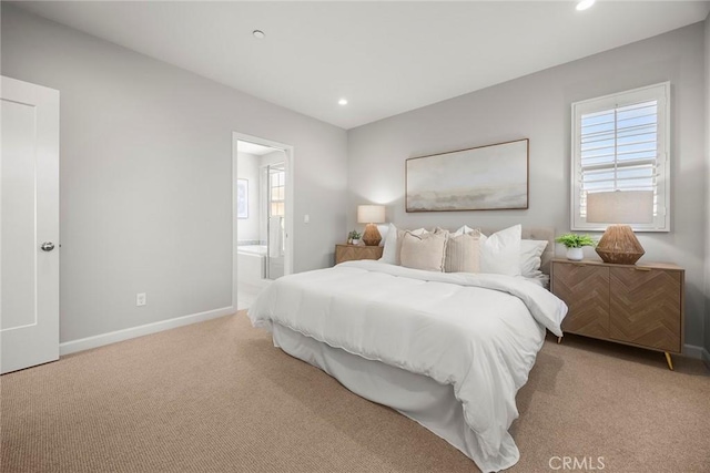 113 Soaring Eagle, Irvine, CA 92618 - bedroom featuring light colored carpet, recessed lighting, and connected bathroom