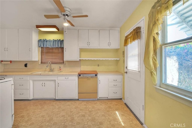 833 W Orangepath St, Glendora, CA 91741 - kitchen featuring stove, a ceiling fan, white cabinetry, and light countertops
