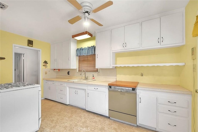 833 W Orangepath St, Glendora, CA 91741 - kitchen with white range with gas cooktop, ceiling fan, range, and white cabinetry