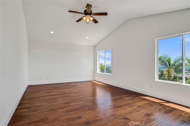 19900 Mariposa Creek Way, Porter Ranch, CA 91326 - empty room featuring a ceiling fan, wood finished floors, lofted ceiling, and recessed lighting
