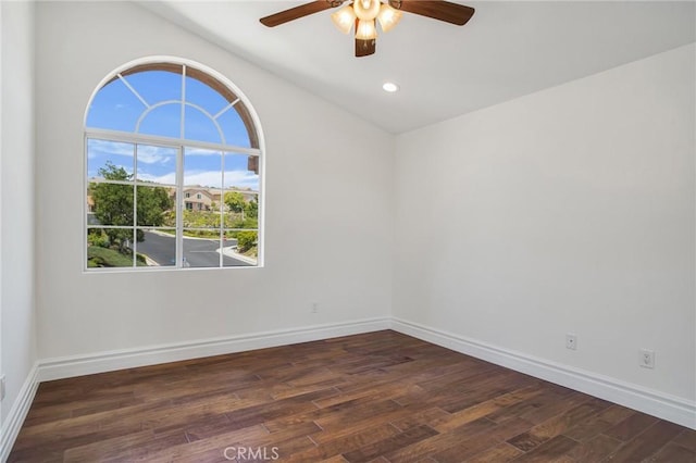 19900 Mariposa Creek Way, Porter Ranch, CA 91326 - spare room with a ceiling fan, dark wood-style floors, recessed lighting, and vaulted ceiling
