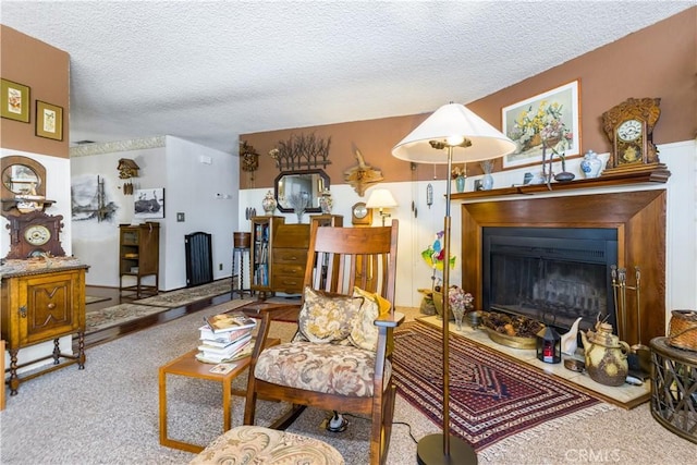 1595 15th St, Los Osos, CA 93402 - carpeted living area with a fireplace and a textured ceiling