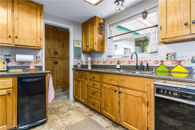 1595 15th St, Los Osos, CA 93402 - kitchen with dishwasher, black dishwasher, brown cabinets, and dark countertops