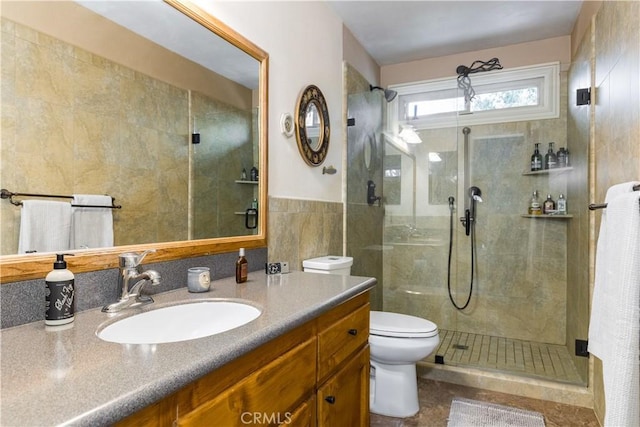 1595 15th St, Los Osos, CA 93402 - bathroom with tile walls, a shower stall, and vanity