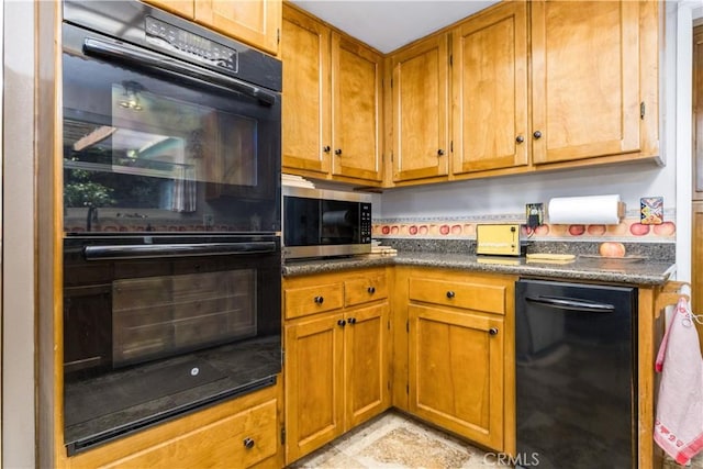 1595 15th St, Los Osos, CA 93402 - kitchen with black appliances, dark countertops, and brown cabinets