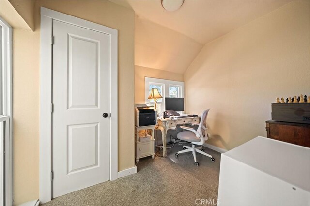 1711 Shasta St, Anderson, CA 96007 - carpeted home office with baseboards and vaulted ceiling