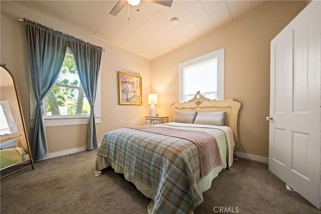 1711 Shasta St, Anderson, CA 96007 - bedroom with carpet, ornamental molding, and a ceiling fan