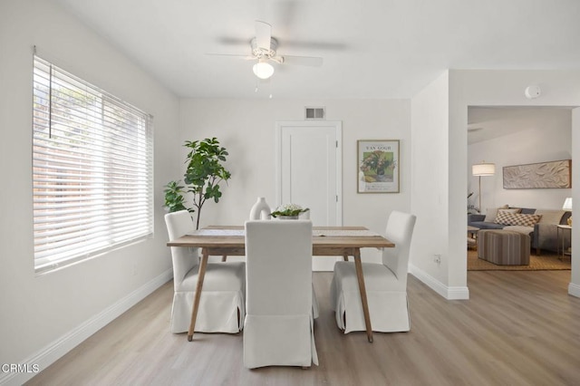 5217 Hillridge Dr, Camarillo, CA 93012 - dining room featuring light wood-type flooring and a ceiling fan