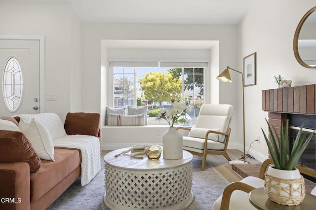 5217 Hillridge Dr, Camarillo, CA 93012 - living area featuring a fireplace and baseboards