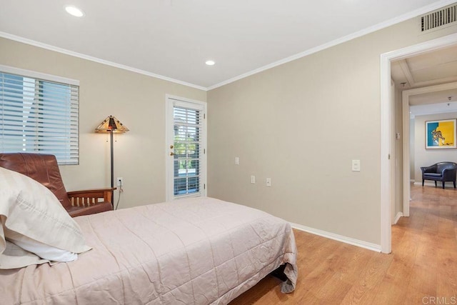 1560 Circa Del Lago Unit D204, San Marcos, CA 92078 - bedroom featuring light wood-style flooring, recessed lighting, and ornamental molding