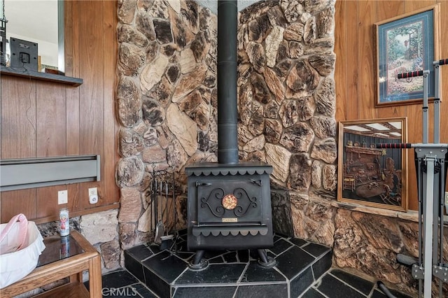 16374 35th Ave Unit 2, Clearlake, CA 95422 - detailed view of a wood stove and wood walls
