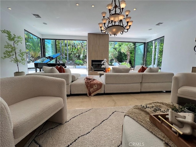 16815 Bajio Rd, Encino, CA 91436 - living room featuring a chandelier and recessed lighting