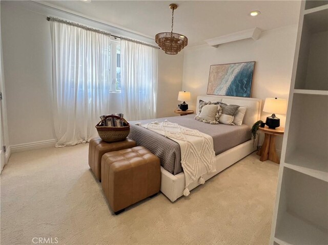 16815 Bajio Rd, Encino, CA 91436 - bedroom with carpet flooring, a chandelier, and recessed lighting