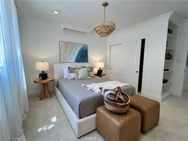 16815 Bajio Rd, Encino, CA 91436 - bedroom with carpet, a closet, a chandelier, and recessed lighting
