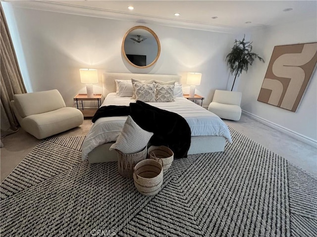 16815 Bajio Rd, Encino, CA 91436 - bedroom featuring carpet floors, ornamental molding, and recessed lighting