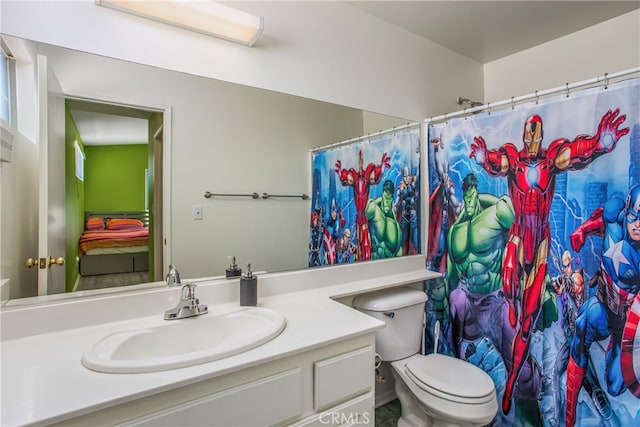 25545 Prospect Ave, Loma Linda, CA 92354 - bathroom with vanity and a shower with shower curtain