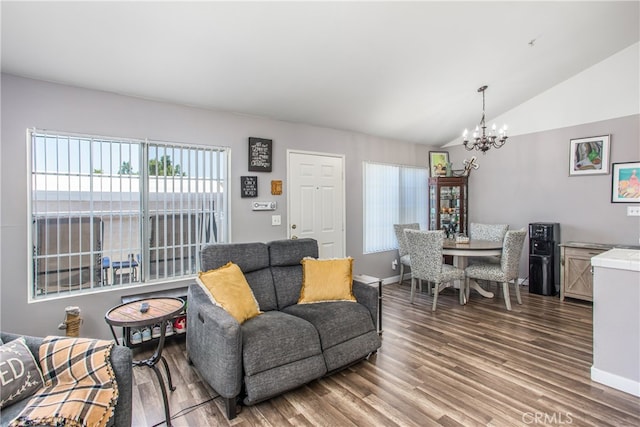 25545 Prospect Ave, Loma Linda, CA 92354 - living area with a chandelier, wood finished floors, healthy amount of natural light, and lofted ceiling