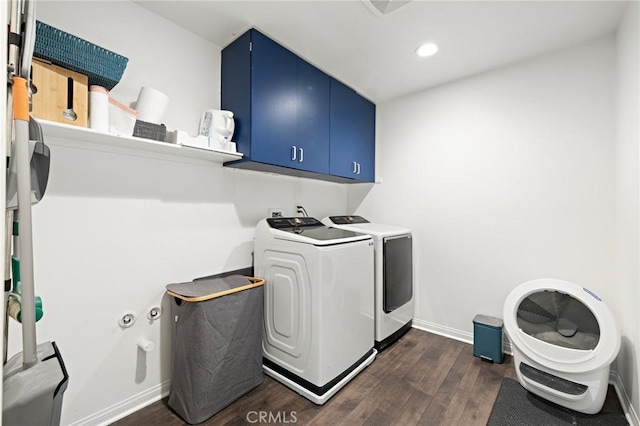 571 E Alru Ave, Rialto, CA 92376 - washroom featuring cabinet space, washer and clothes dryer, dark wood finished floors, and recessed lighting