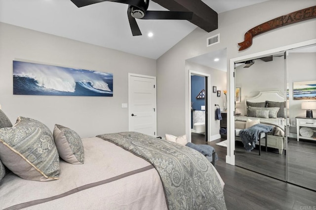 7133 Linden, Carlsbad, CA 92011 - bedroom with wood finished floors, a closet, recessed lighting, and a ceiling fan