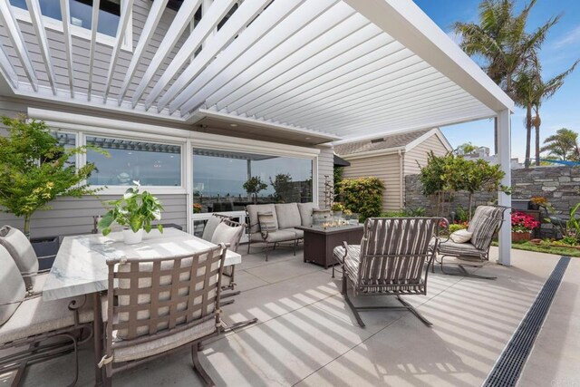 7133 Linden, Carlsbad, CA 92011 - view of patio / terrace featuring an outdoor living space with a fire pit and outdoor dining space