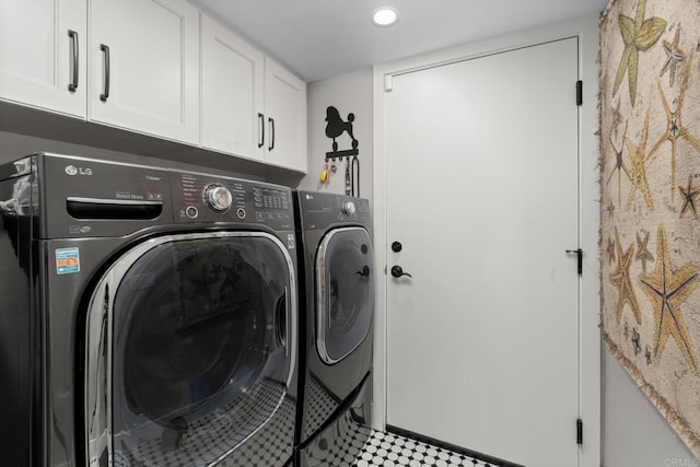 7133 Linden, Carlsbad, CA 92011 - washroom featuring cabinet space, separate washer and dryer, and recessed lighting