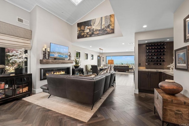 7133 Linden, Carlsbad, CA 92011 - living room featuring a glass covered fireplace and recessed lighting