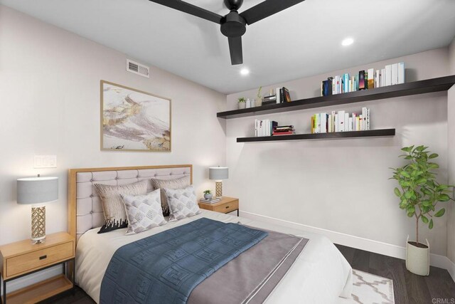 7133 Linden, Carlsbad, CA 92011 - bedroom with wood finished floors, recessed lighting, and ceiling fan