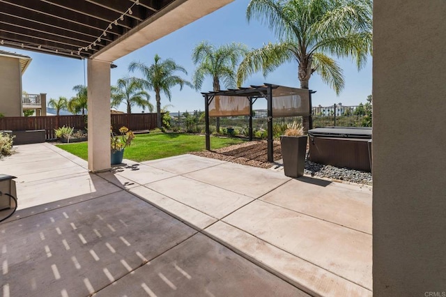 33740 Sattui St, Temecula, CA 92592 - fenced backyard with a hot tub, a pergola, and a patio area
