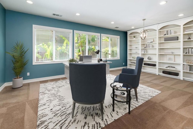 33740 Sattui St, Temecula, CA 92592 - office area with light carpet, recessed lighting, and a chandelier