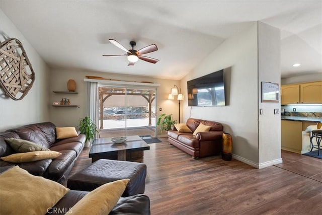935 Running Stag Way, Paso Robles, CA 93446 - living area featuring ceiling fan, wood finished floors, and lofted ceiling