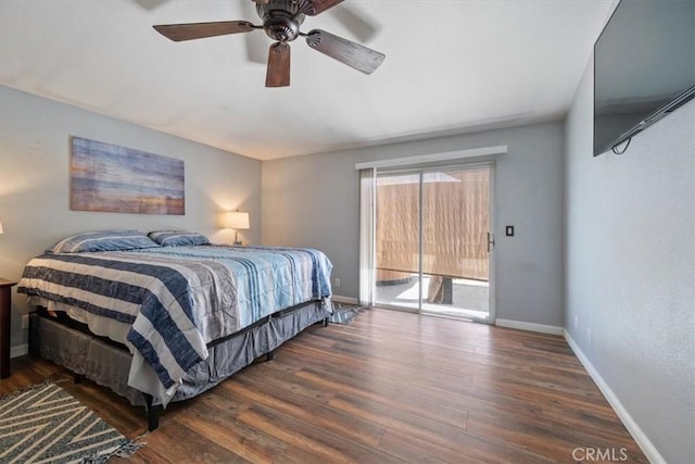 935 Running Stag Way, Paso Robles, CA 93446 - bedroom with access to exterior, dark wood finished floors, and ceiling fan