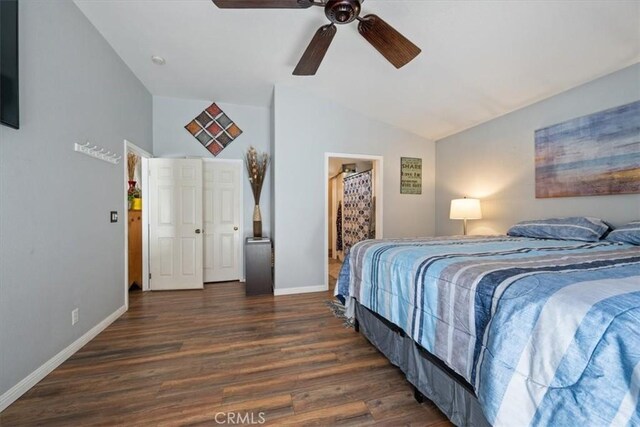 935 Running Stag Way, Paso Robles, CA 93446 - bedroom with wood finished floors, vaulted ceiling, a ceiling fan, and ensuite bathroom