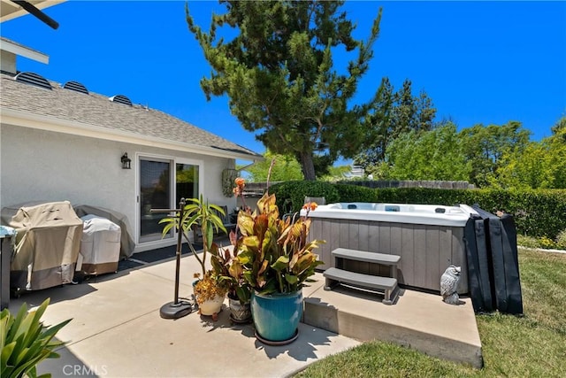 42244 Cosmic Dr, Temecula, CA 92592 - view of patio / terrace with a hot tub and a grill